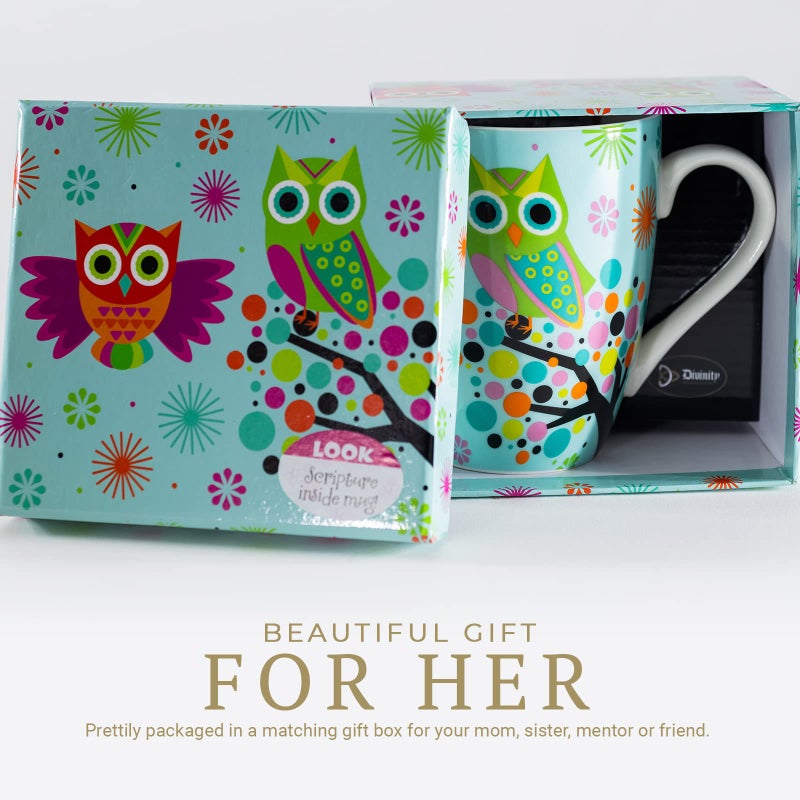 Divinity Boutique Owl Mug - Inspirational Ceramic Coffee Mug with Scripture for Women, Mom, Friends, Owl Lovers that is Colorful and Dishwasher Safe - Image 3